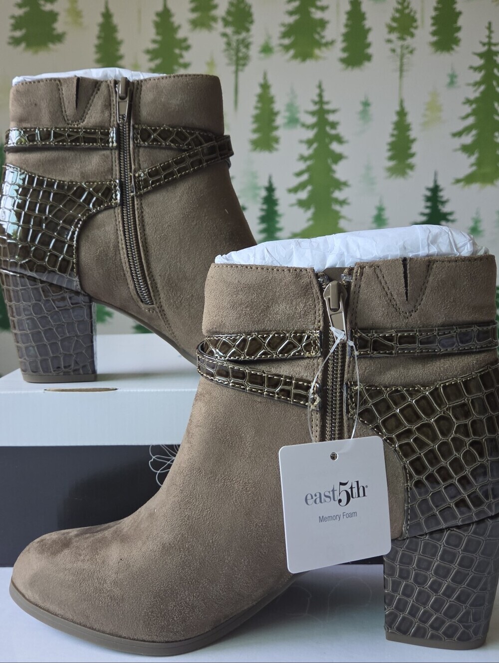 East 5th Taupe Suede Block-Heel Ankle Boots